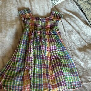 Girls Crewcuts Plaid Multicolored Smocked Off-the-Shoulder Sundress Size 4
